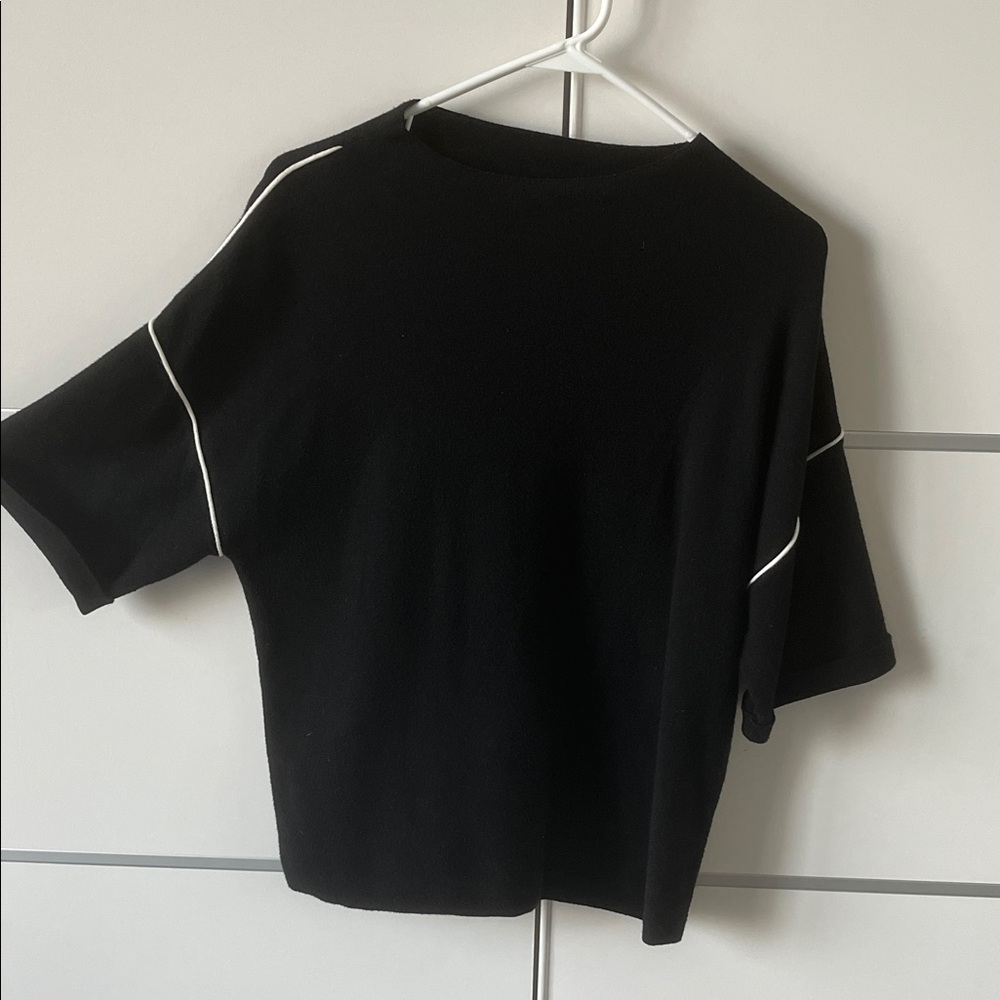 NWOT Black Women's Top with White Accents